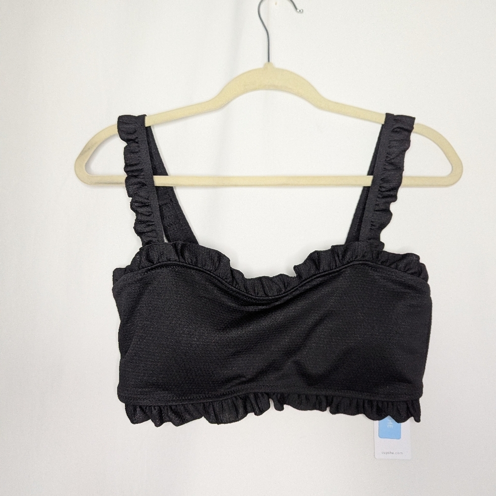 New Cupshe Women's Black Ruffle Hem Bikini Top Size 6 NWT